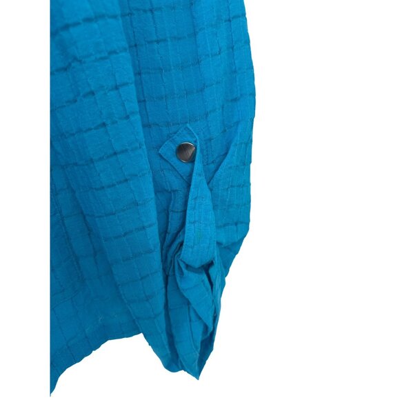 Chico’s Blue Squared Textured Moto Lightweight Zip Up Blouse Women's Size 2 US L - Picture 2 of 10